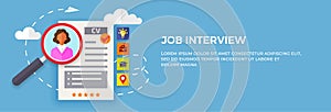 Job interview concept with business resume. Negotiation, meeting. HR manager and job seeker