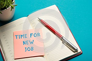 Job interview concept . Office table top view. Notepad, pen and reminder with word