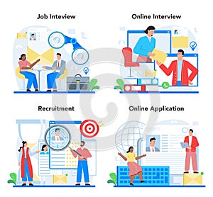 Job interview concept set. Idea of employment and hiring procedure