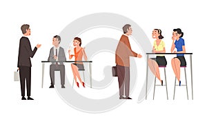 Job Interview with HR manager Meeting the Candidate Having Conversation Vector Set