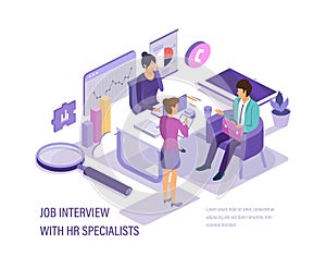 Job interview with HR specialists. Study of questionnaire and resume.