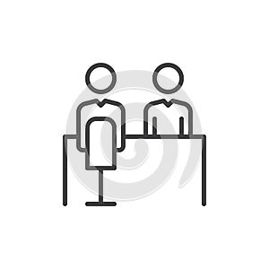 Job interview line icon, outline vector sign, linear style pictogram isolated on white. Symbol, logo illustration. Editable stroke