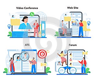 Job interview online service or platform set. Idea of employment