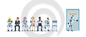 Job Interview Recruiting and Robots. Vector.