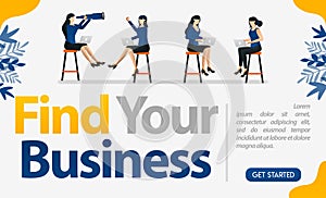 Job interviews for companies, businesses and services. with the words Find Your Business, concept vector illustration. can use for