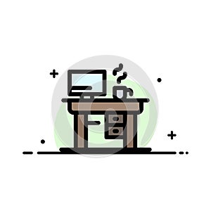 Job, Laptop, Office, Working  Business Flat Line Filled Icon Vector Banner Template