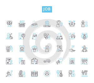 Job linear icons set. Career, Occupation, Employment, Position, Profession, Vocation, Trade line vector and concept