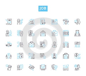 Job linear icons set. Career, Occupation, Employment, Position, Profession, Vocation, Trade line vector and concept