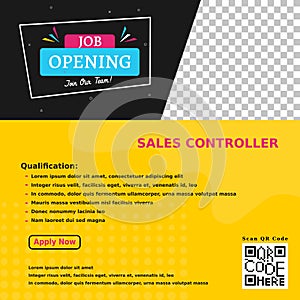 Job opening sales controller design for companies. Square social media post layout. We are hiring modern banner, poster, backgroun