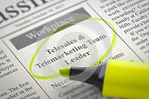 Job Opening Telesales and Telemarketing Team Leader. 3D. photo