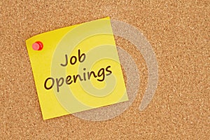 Job Openings message on yellow sticky note on a bulletin board photo