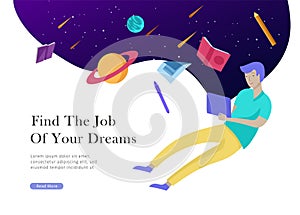 Job presentation banner page. Inspired People flying, choose career or interview a candidate, agency human resources