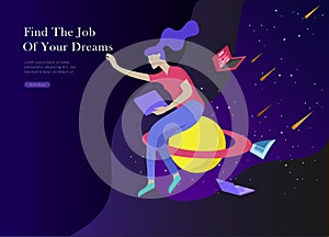 Job presentation banner page. Inspired People flying, choose career or interview a candidate, agency human resources