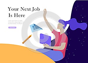 Job presentation banner page. Inspired People flying, choose career or interview a candidate, agency human resources