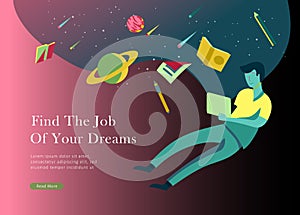 Job presentation banner page. Inspired People flying, choose career or interview a candidate, agency human resources