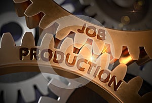 Job Production on Golden Gears. 3D Illustration.