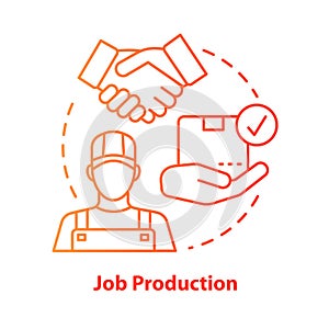 Job production red concept icon. Jobbing, one-off production idea thin line illustration. Custom work producing