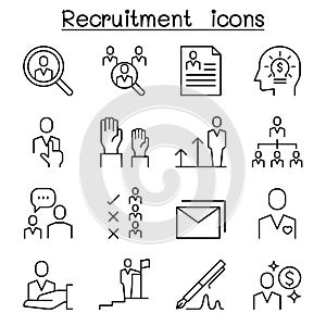 Job, Recruitment, interview, staff, employee icon set in thin line style