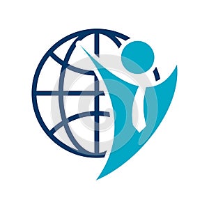 Job recruitment logo vector. global abstract businessman graphic design