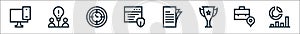 job resume line icons. linear set. quality vector line set such as analysis, location, trophy, document, protection, time