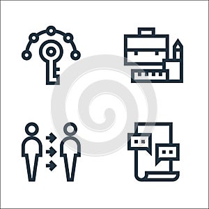 job resume line icons. linear set. quality vector line set such as forum, reference, briefcase
