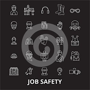 Job safety editable line icons vector set on black background. Job safety white outline illustrations, signs, symbols