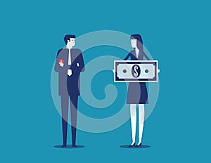 Job salary. People and money for labor worker. Concept business vector illustration