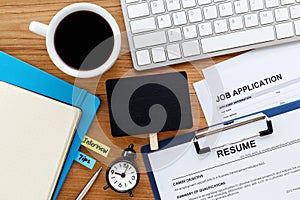 Job search with blank sign on computer desk