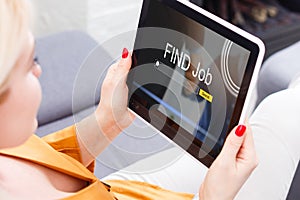 job search concept, find your career, woman looking at online website