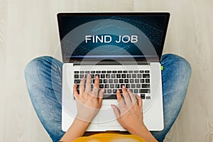 job search concept, find your career, woman looking at online website