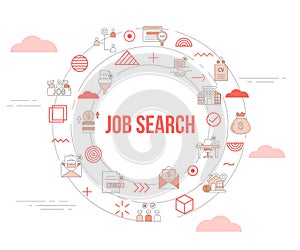 Job search concept with icon set template banner and circle round shape