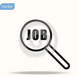 Job search concept icon. Text with magnifying glass. Flat style design icon