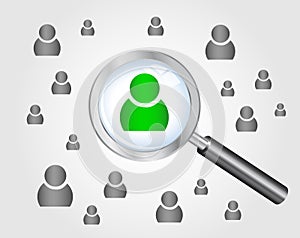 Job search concept. magnifying glass searching peo