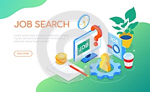 Job search - modern colorful isometric web banner