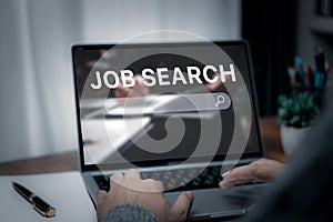 Job Search Online web page Human Resources Recruitment Career worker looking at screen