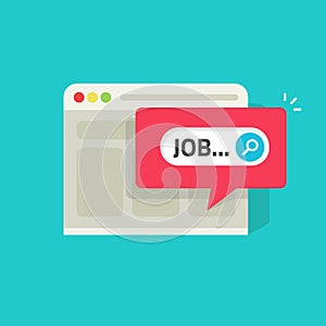 Job search online on website vector illustration, flat web page with job notification icon