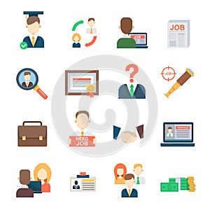 Job search set office human resourses recruitment employment work meeting manager vector icons of labor