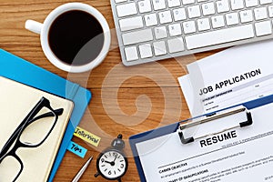 Job search with wood desk background