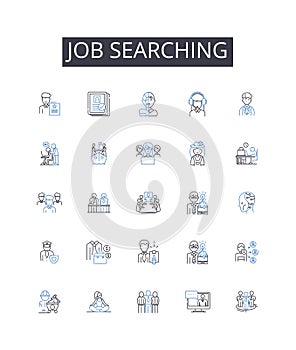 Job searching line icons collection. Career hunting, Employment seeking, Work exploring, Position finding, Occupation