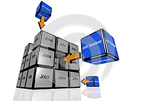 Job Seeker and Jobs symbolized with flying cubes photo