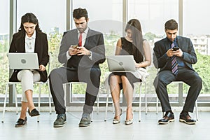 Job seekers and applicants waiting for interview