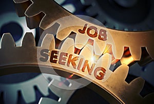 Job Seeking on the Golden Gears. 3D Illustration.