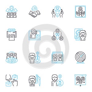 Job site linear icons set. Employment, Career, Job, Hiring, Recruiting, Listings, Opportunities line vector and concept