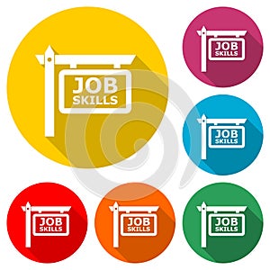 Job Skills sign or logo, color set with long shadow