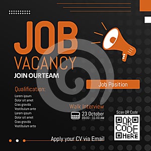 Job vacancy modern template. We are hiring, job vacancy social media content with qr code concept