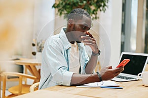 Job working adult computer laptop office young african businessman male men business person technology