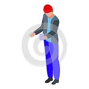 Jobless man beg money icon, isometric style