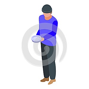 Jobless man need food icon, isometric style