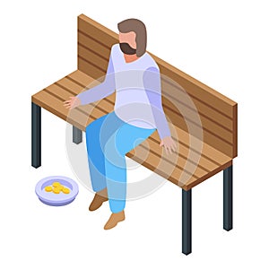 Jobless man at park bench icon, isometric style