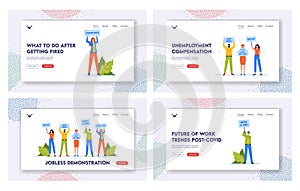 Jobless People after Epidemic Landing Page Template. Unemployment after Pandemic Concept, Business Characters Search Job